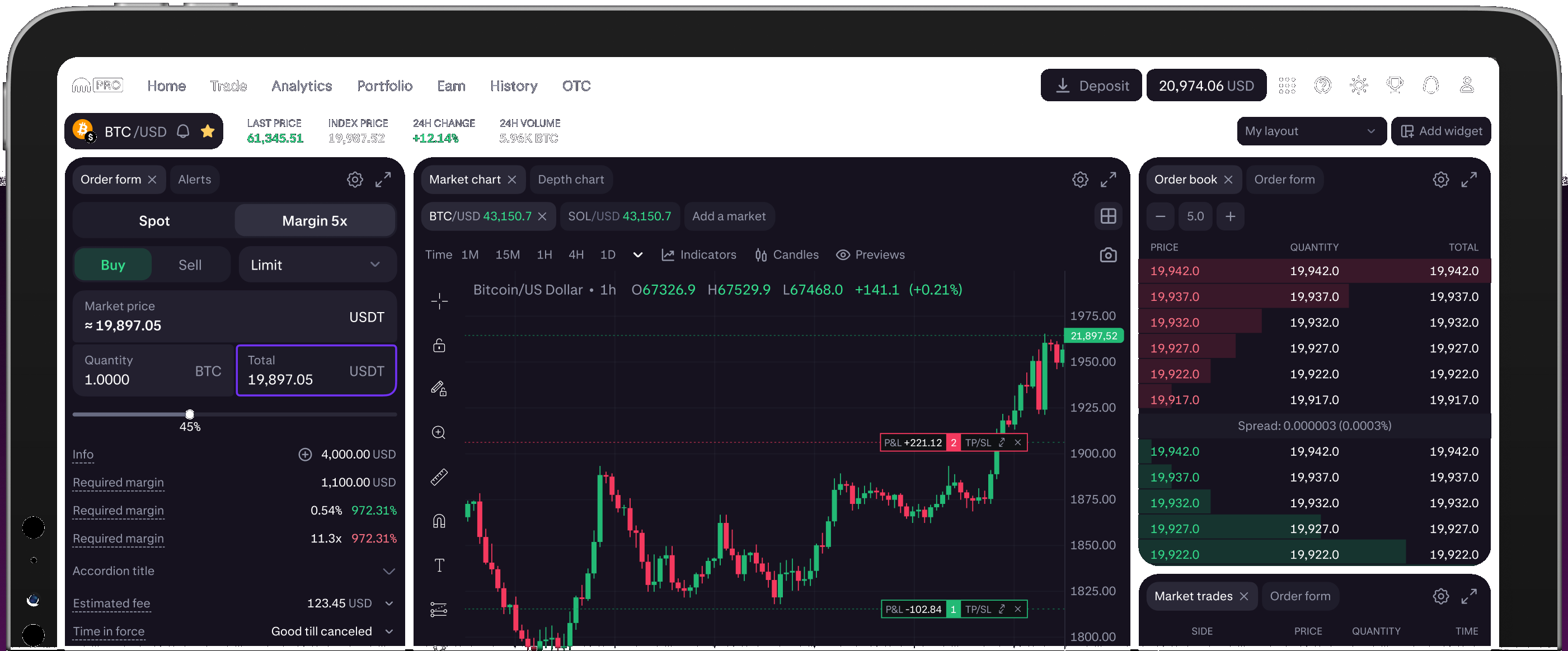 Kraken Pro trade screen in a device frame